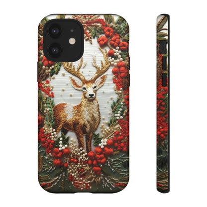 Embroidery Christmas Deer Floral Phone Case