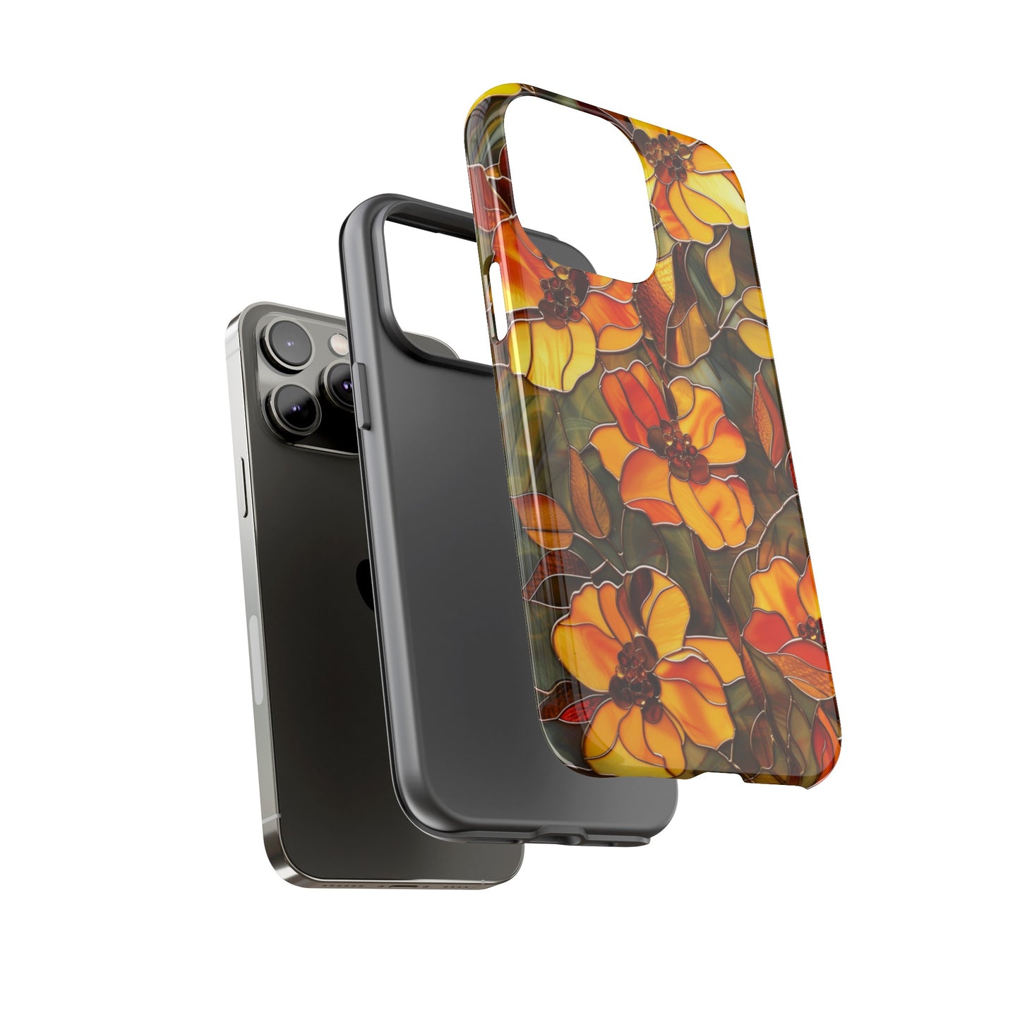 Orange Floral Phone Case Stained Glass Style