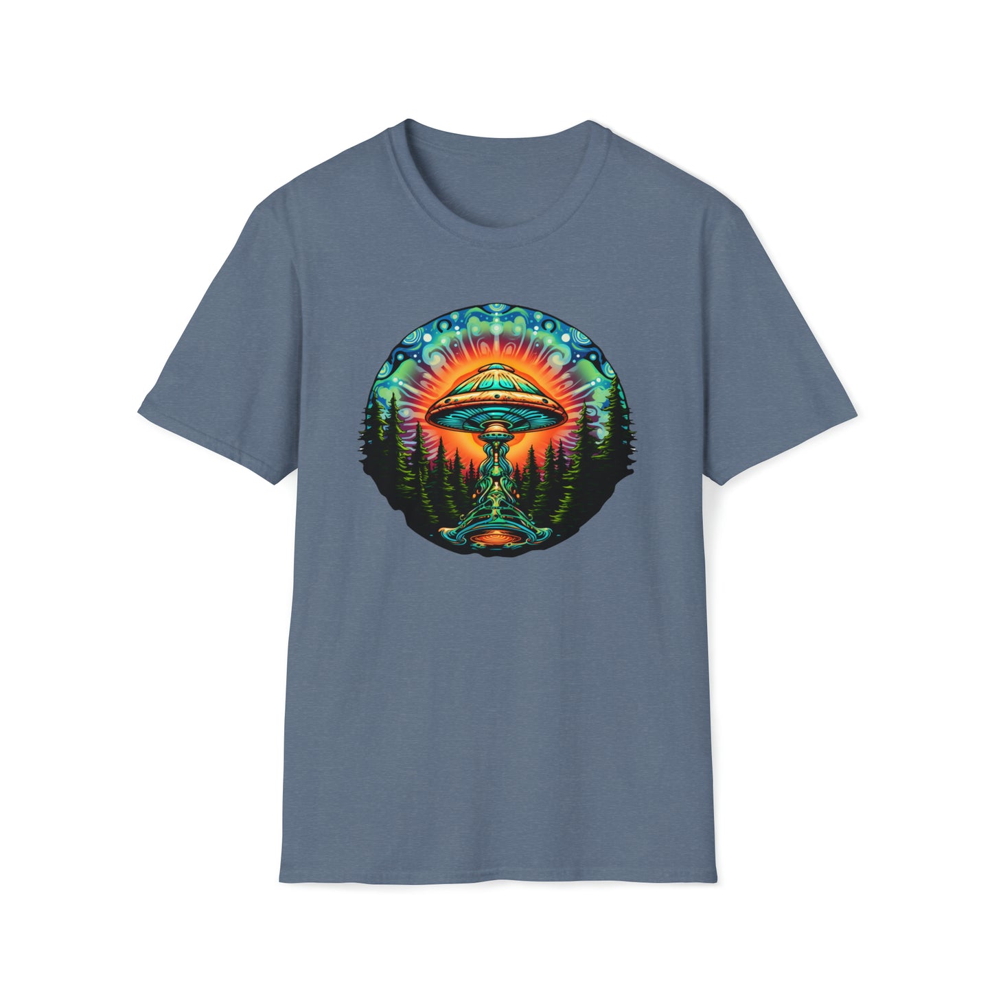 Trippy UFO Galactic Tee - Unisex Cosmic Alien Encounter T-Shirt, Vibrant Space Design