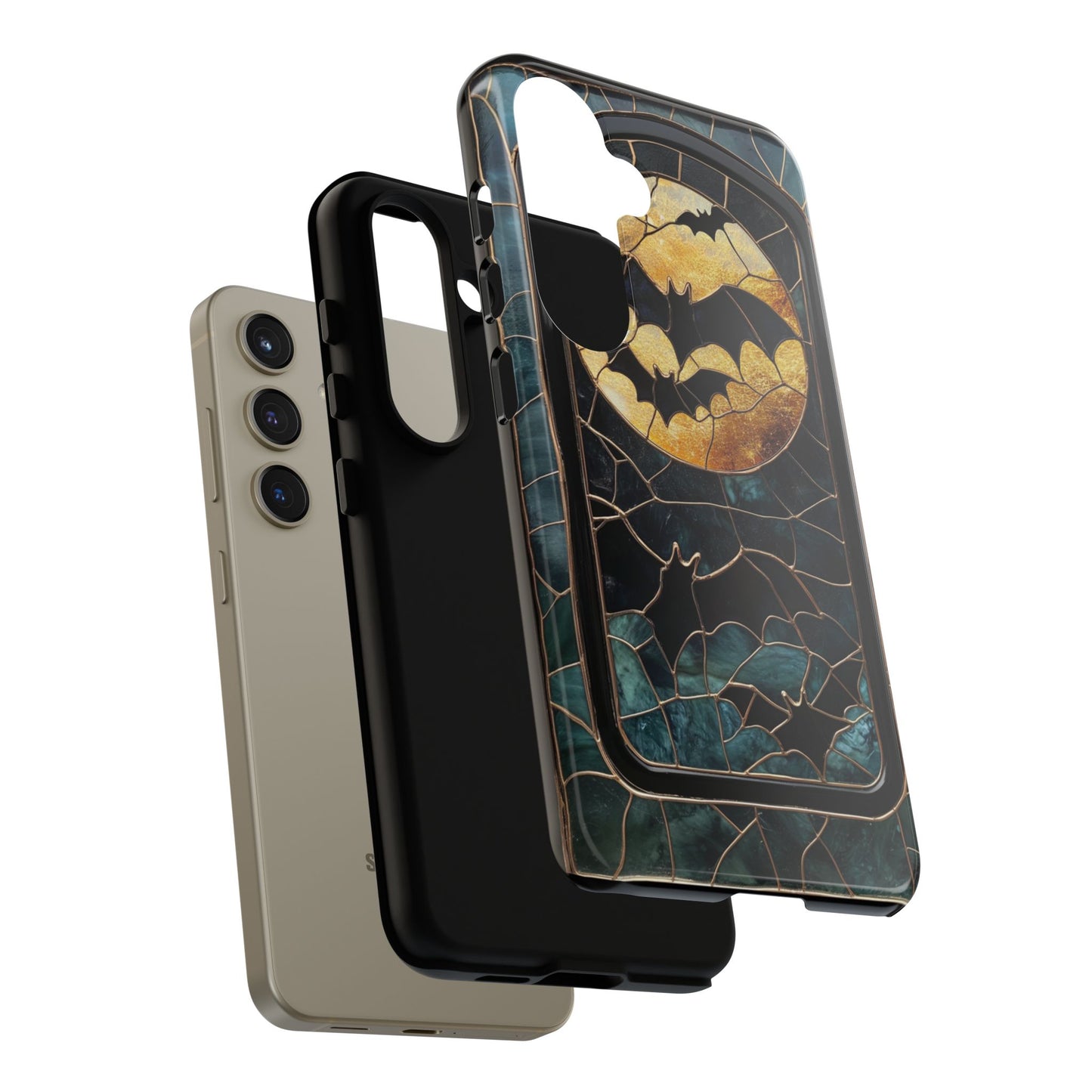 Halloween Phone Case Bats Stained Glass Style Spooky Moon Phone Cover