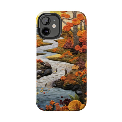 Enchanting Fall Landscape Phone Case | Vintage Boho Embroidery Style