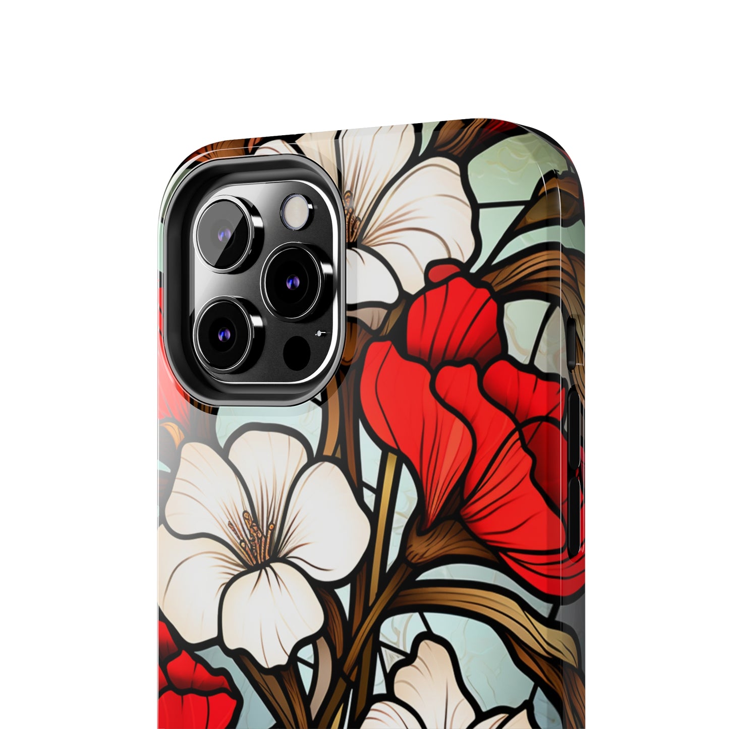 Red and White Floral Stained Glass iPhone Case