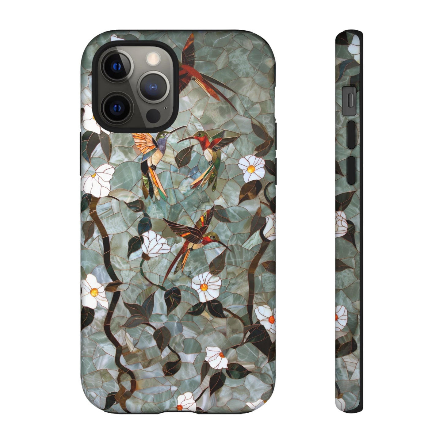 Stained Glass Hummingbirds and Flowers iPhone Case