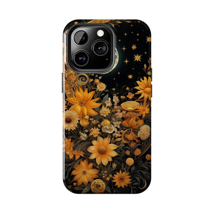 Cottagecore Floral Sun Moon Stars iPhone Case | Embrace Mystical Nature's Beauty