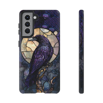 Halloween Phone Case Purple Raven Stained Glass Style Spooky Moon Phone Cover