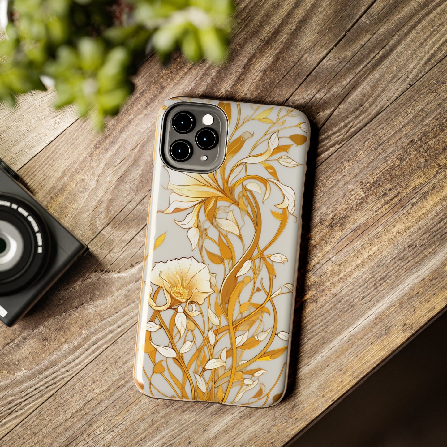 Gold floral Elegance: Art Deco Stained Glass iPhone Case | Vintage Glamour & Modern Protection for iPhone Models 11 through 14 Pro Max