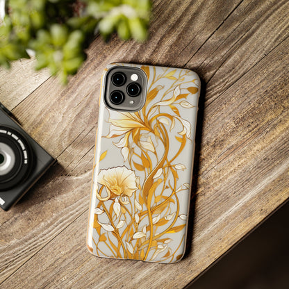 Gold floral Elegance: Art Deco Stained Glass iPhone Case | Vintage Glamour & Modern Protection for iPhone Models 11 through 14 Pro Max