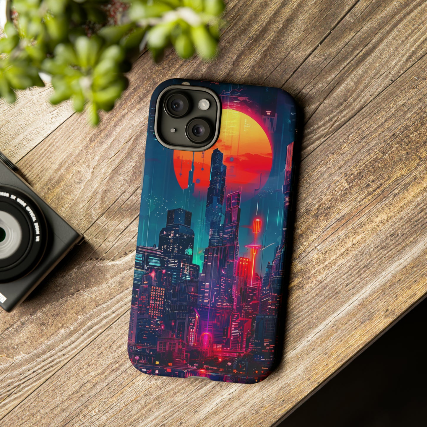 Cyberpunk Full Moon Cityscape Phone Case