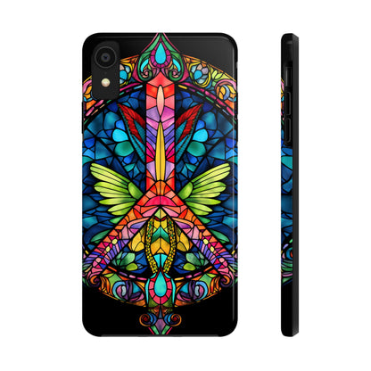 Peace Stained Glass Tough iPhone Case | Trippy Psychedelic Art Flowers Floral Aesthetic Retro iPhone 14 Plus 13 12 7 8 Se Trendy Hippie Boho