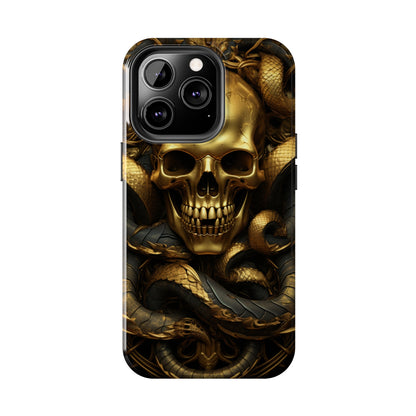 iPhone 14 Case Dark Elegance: Gold Skulls and Snakes Tough iPhone Case | An Edgy Goth Delight