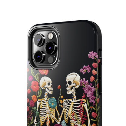 Love Halloween Skeletons Embroidery iPhone Case | iPhone X to iPhone 14 Pro Max