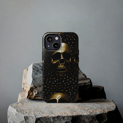 iPhone Tough Case | Dark Decadence: Gothic Gold Skulls and Studs  | Unveil Your Edgy Elegance