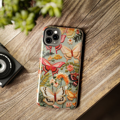 Embroidery Butterflies iPhone Case | Whimsical Elegance and Nature's Beauty in Handcrafted Detail