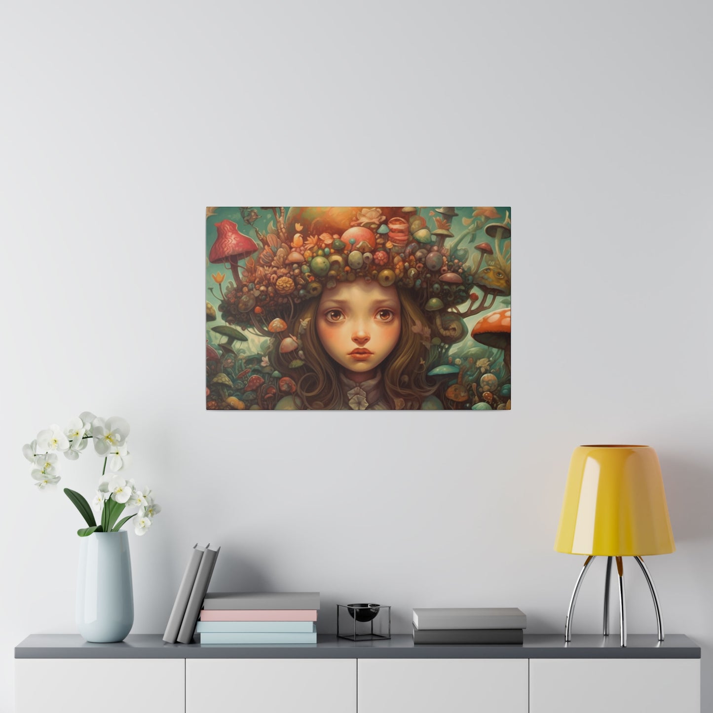 Surrealist Pop Art AI generated Head full of Magic Mushrooms | Stretched Canvas Print