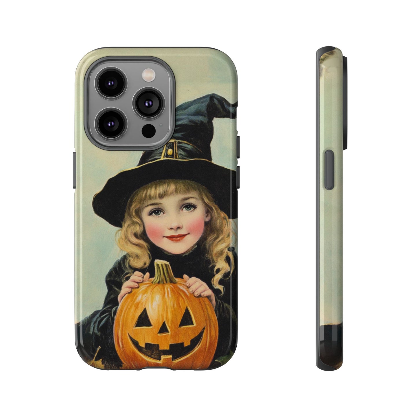 Vintage Halloween Card Witch and Jack-o'-lantern Phone Cover