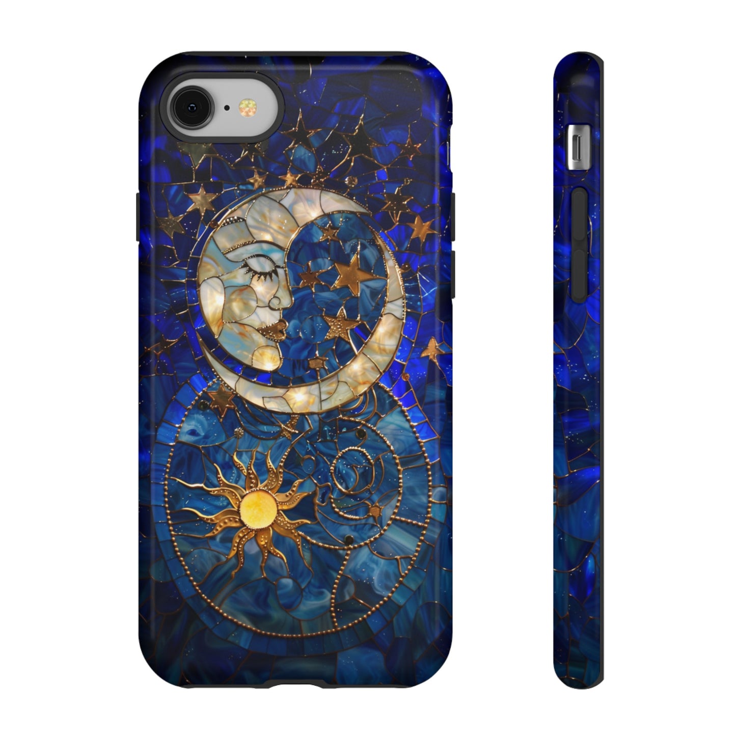 Celestial Stained Glass Moon and Stars Phone Case, Night Sky iPhone 15 Case