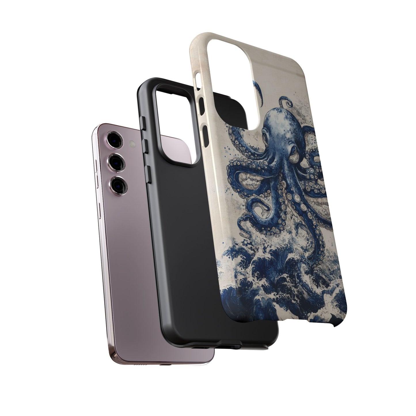 Vintage Japanese Art Style Blue Octopus and Waves Phone Cover