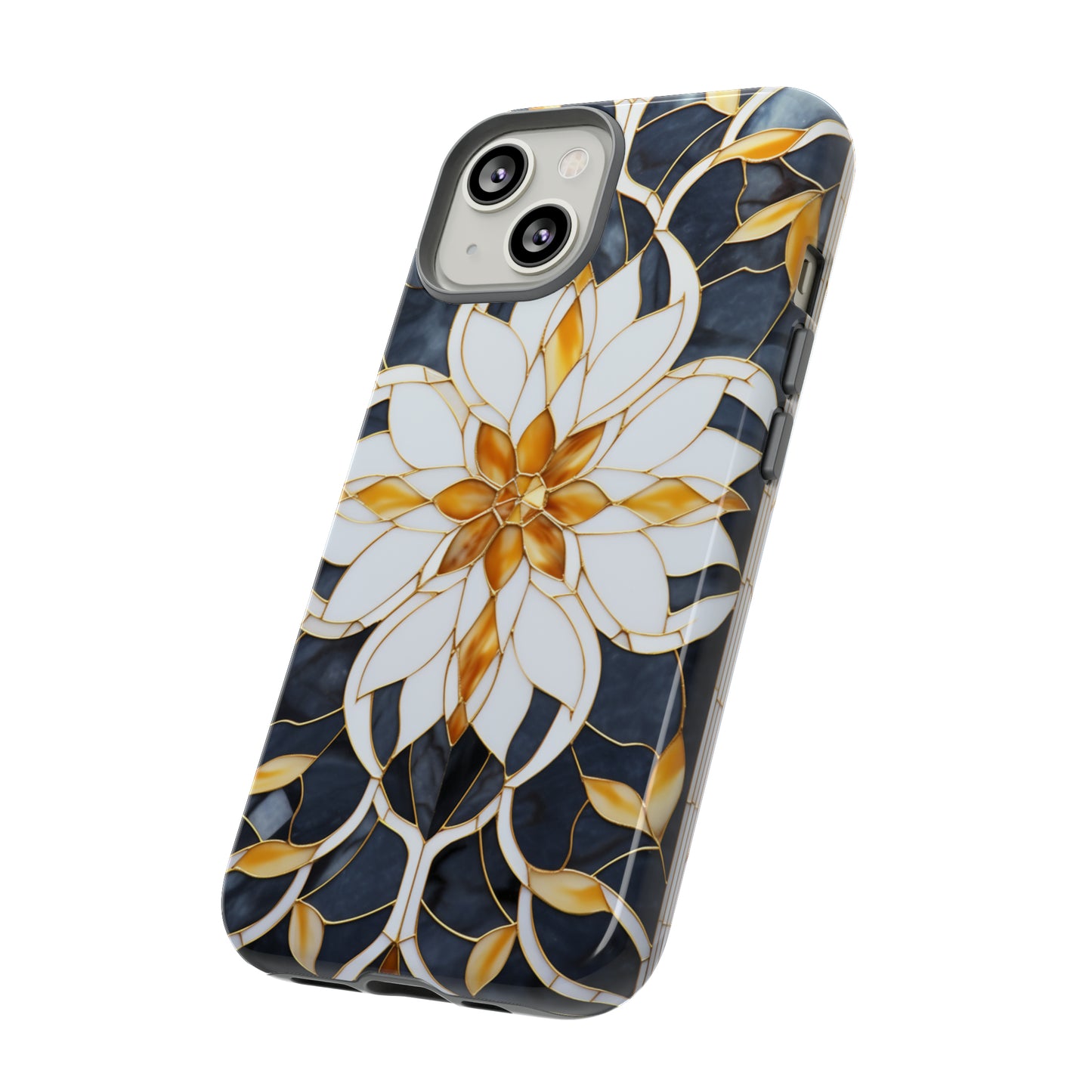 Art Deco Floral Gold & Blue Mosaic