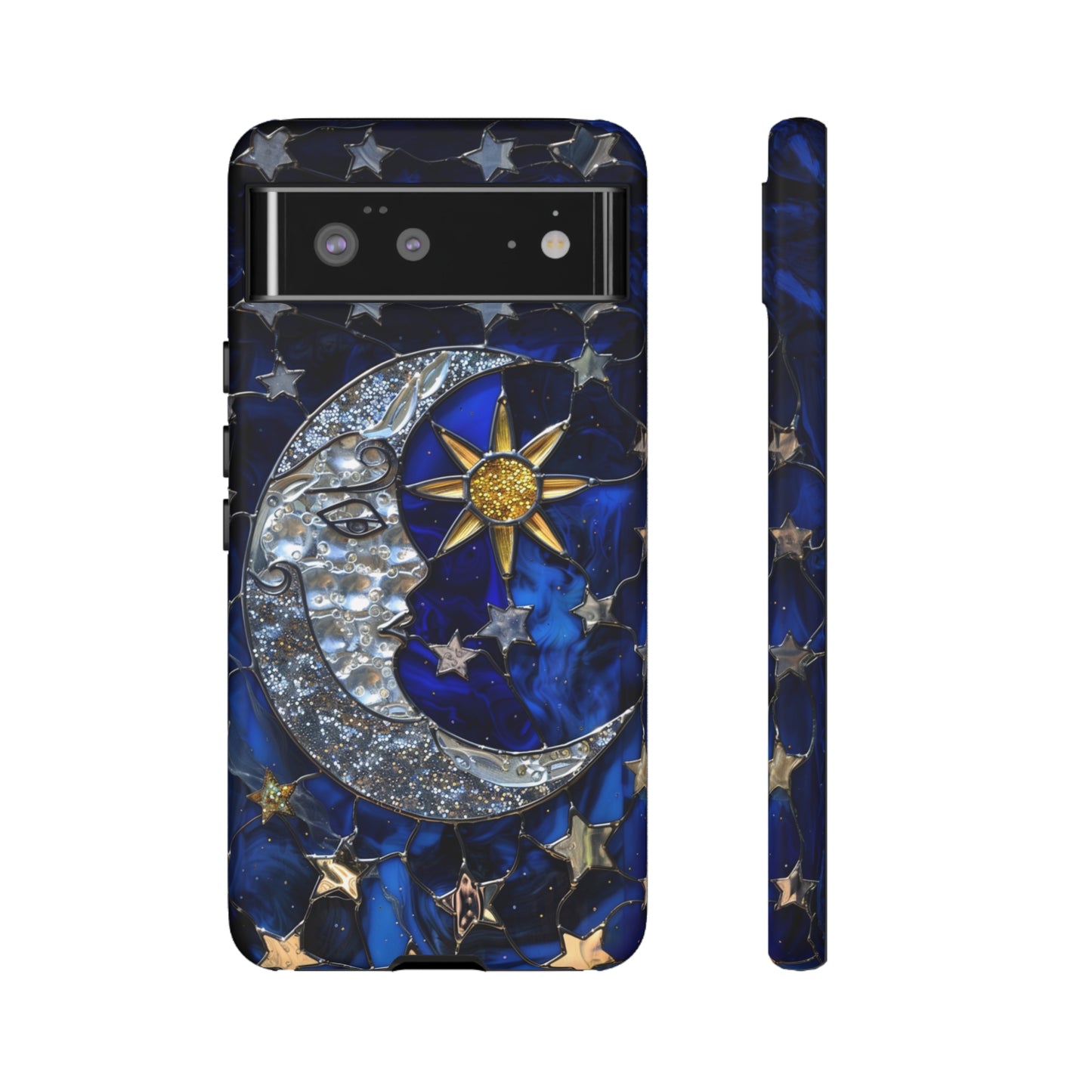 Cosmic Moon & Stars Stained Glass Starry Night Phone Case