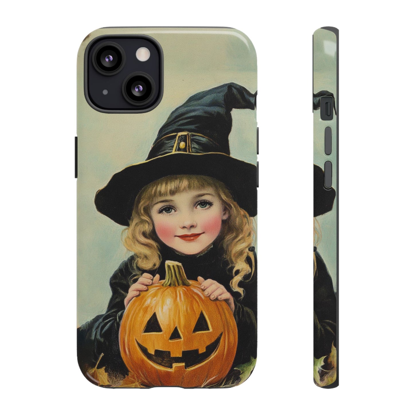 Vintage Halloween Card Witch and Jack-o'-lantern Phone Cover