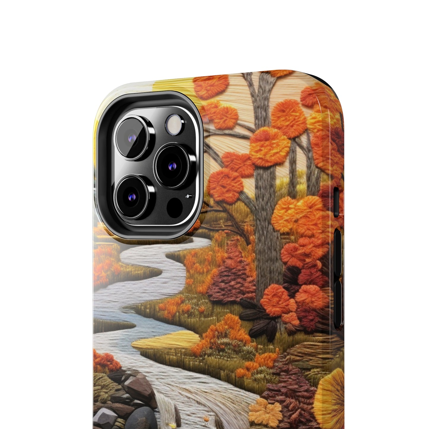 Enchanting Fall Landscape Phone Case | Vintage Boho Embroidery Style