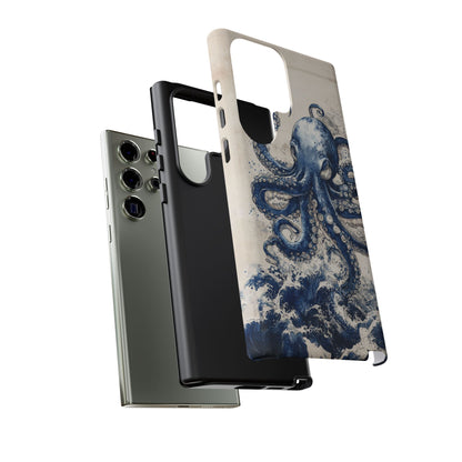 Vintage Japanese Art Style Blue Octopus and Waves Phone Cover