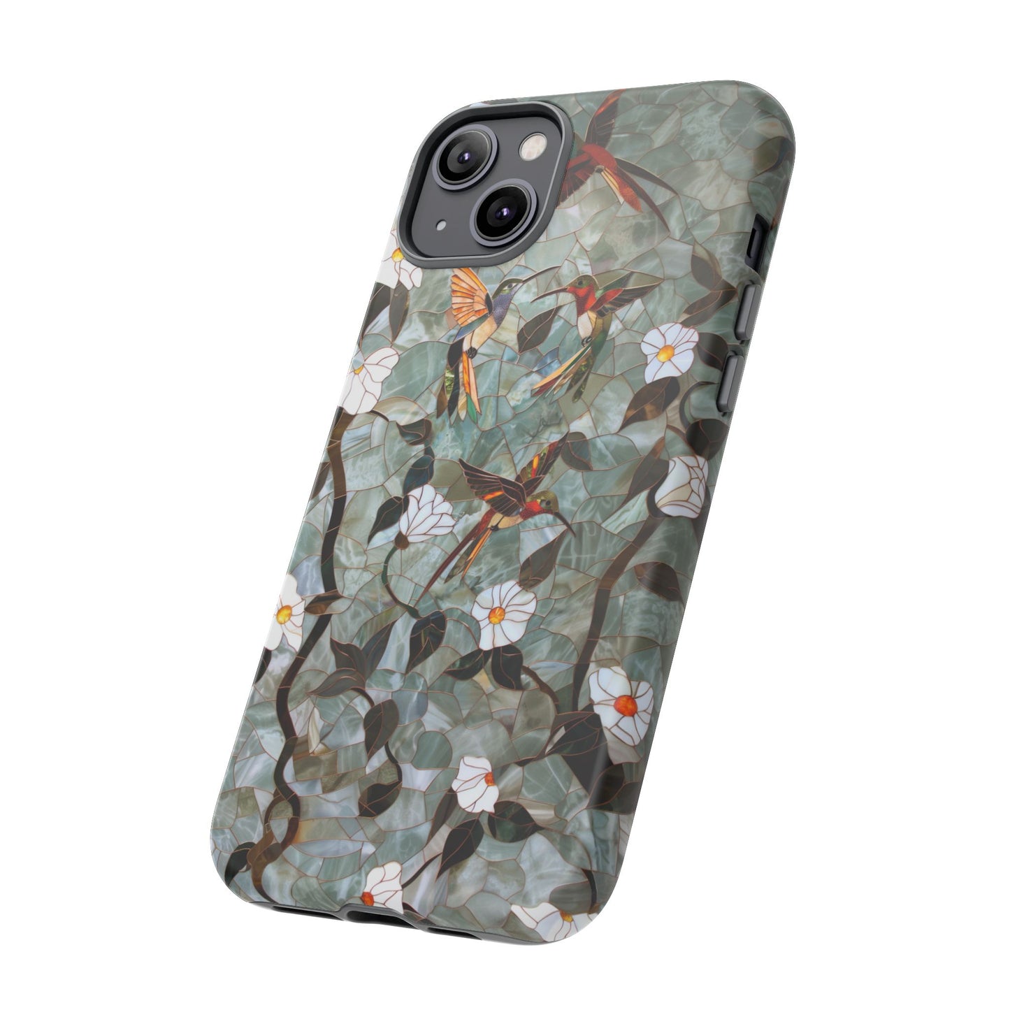 Stained Glass Hummingbirds and Flowers iPhone Case