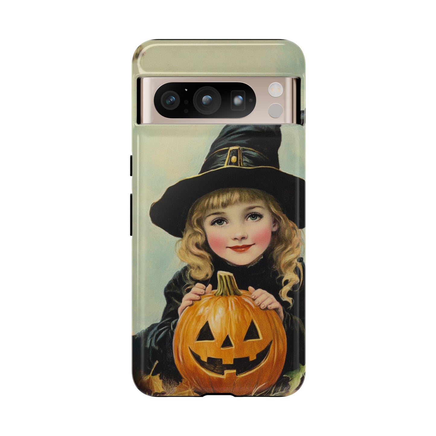 Vintage Halloween Card Witch and Jack-o'-lantern Phone Cover