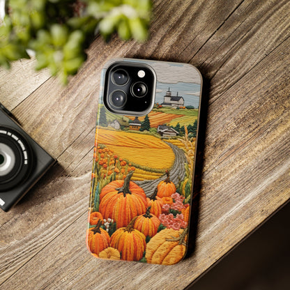 Harvest Hues: Halloween Pumpkin Patch | Embroidered Landscape for iPhone Range