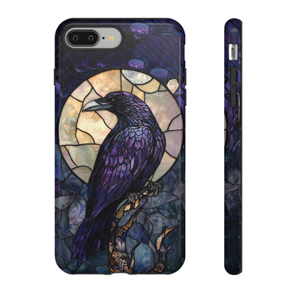 Halloween Phone Case Purple Raven Stained Glass Style Spooky Moon Phone Cover