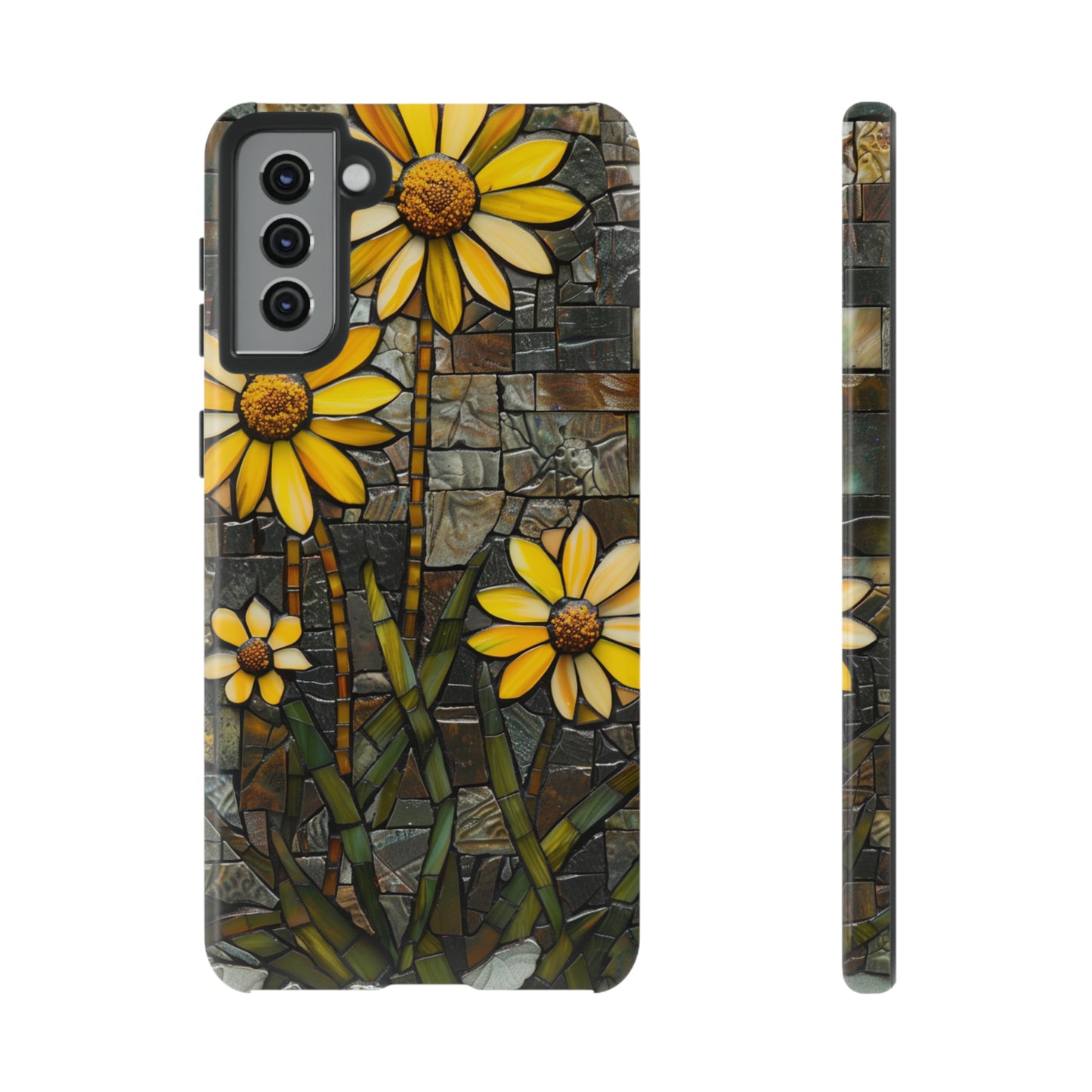 Yellow and Gold Daisy Mosaic Stained Glass Phone Case for iPhone 15, 14, Pro Max, 13, 12 & Samsung Galaxy S23, S22, S21, Google Pixel