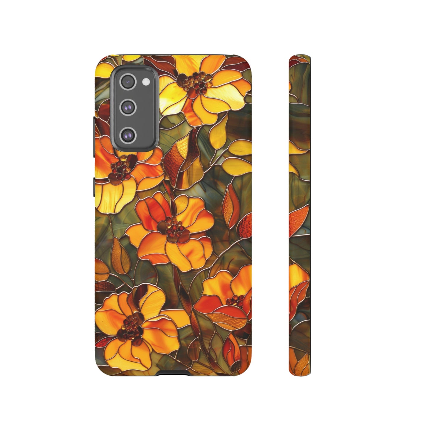 Orange Floral Phone Case Stained Glass Style