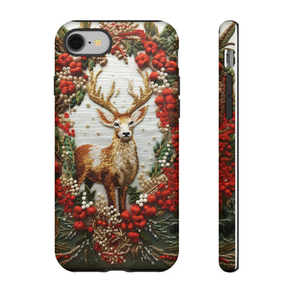 Embroidery Christmas Deer Floral Phone Case