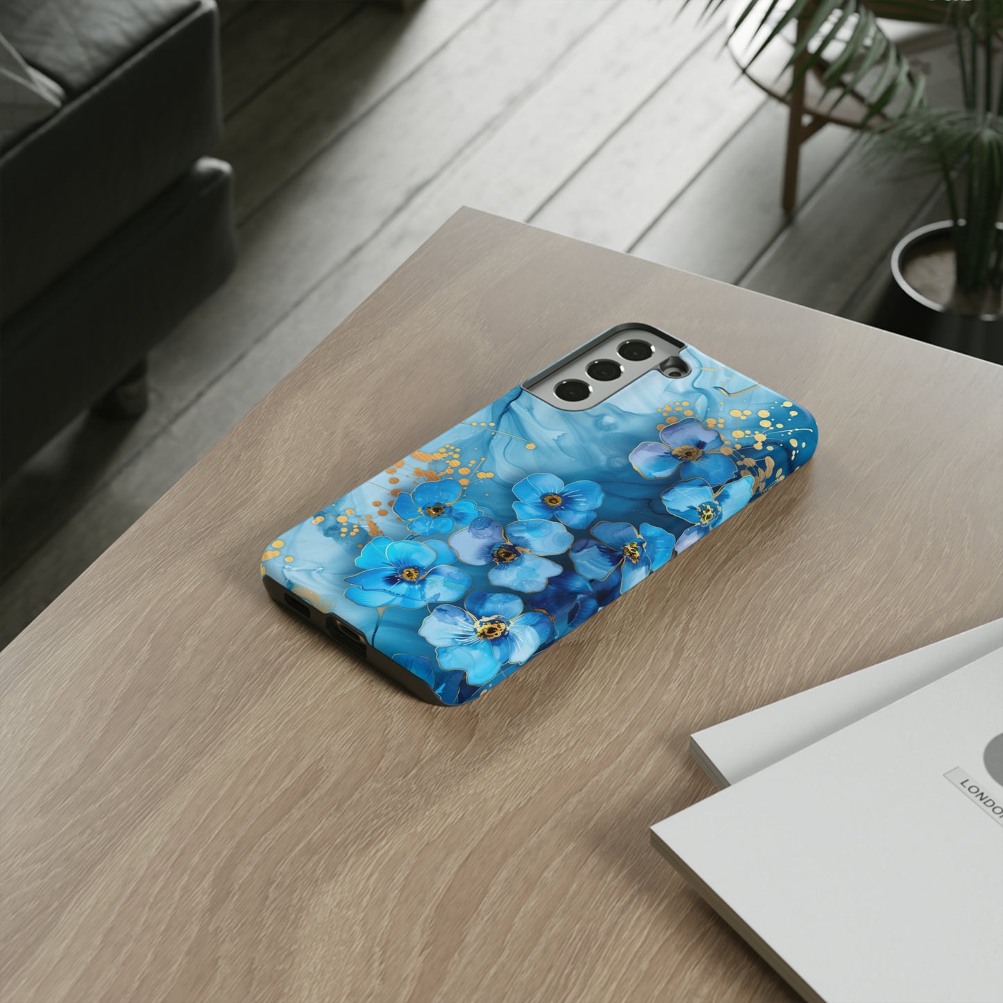 Forget Me Nots Gold Color Splash Floral Design Phone Case