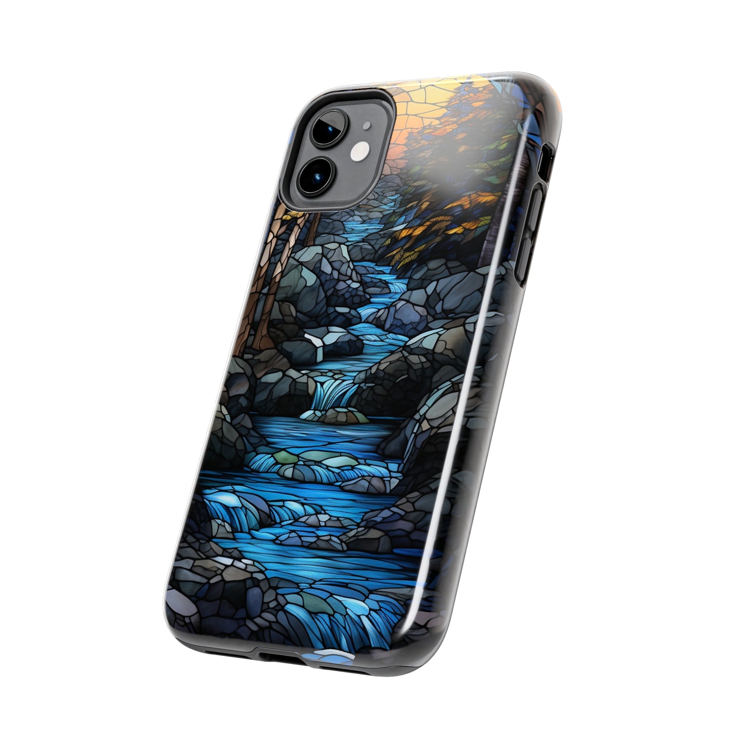 Stained Glass Stone Bridge and River Phone Case: Art Nouveau Floral Design | Bohemian Elegance Compatible with iPhone 14 Pro Max