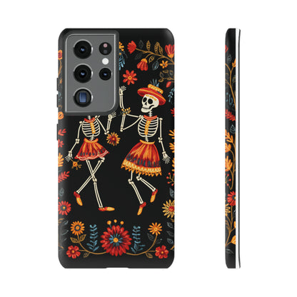 Dead Can Dance, iPhone 15 case, Floral Embroidery Skeletons | Whimsical Dance of the Departed for Google Pixel, iPhone & Samsung Galaxy