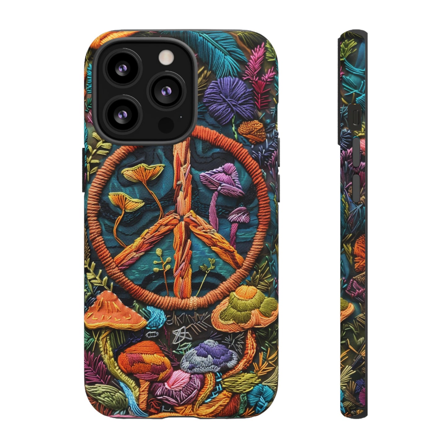 Embroidery Style Magic Mushrooms and Peace Sign Phone Case