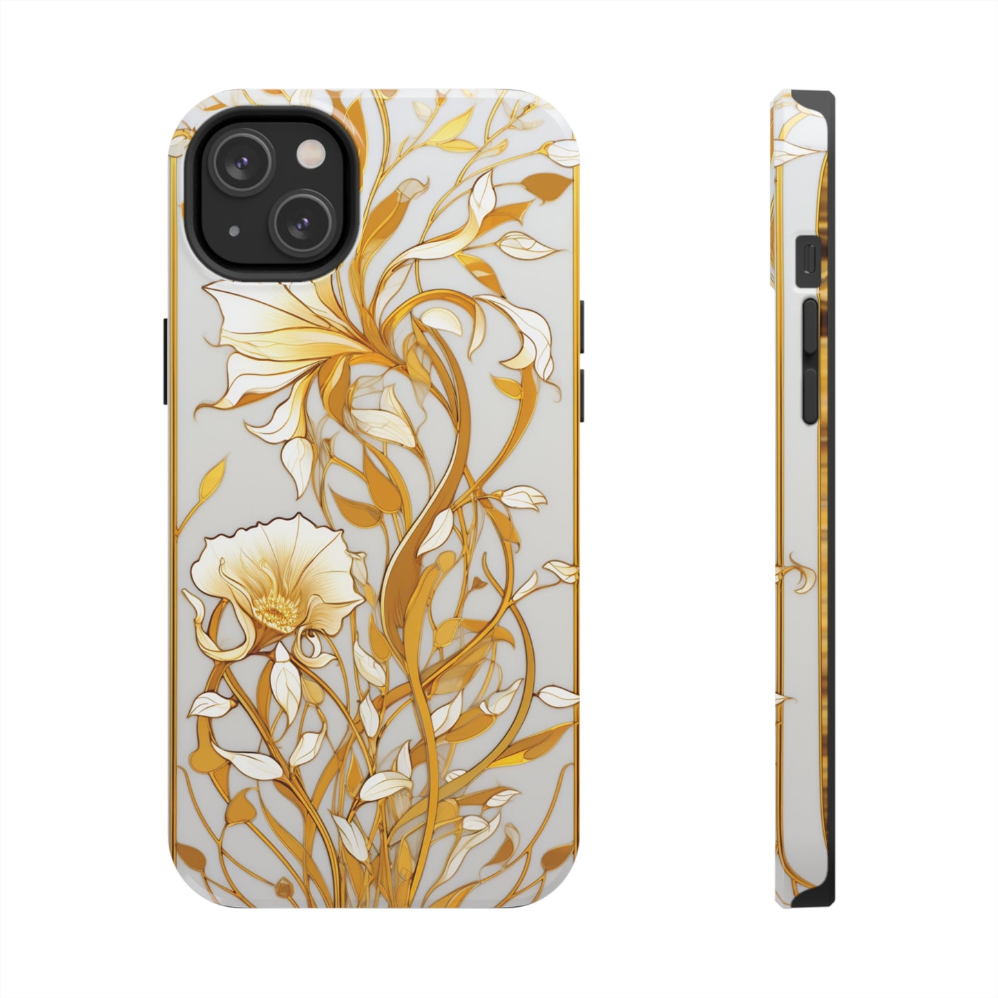 Gold floral Elegance: Art Deco Stained Glass iPhone Case | Vintage Glamour & Modern Protection for iPhone Models 11 through 14 Pro Max