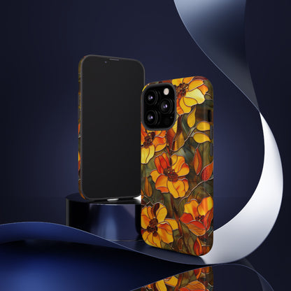 Orange Floral Phone Case Stained Glass Style