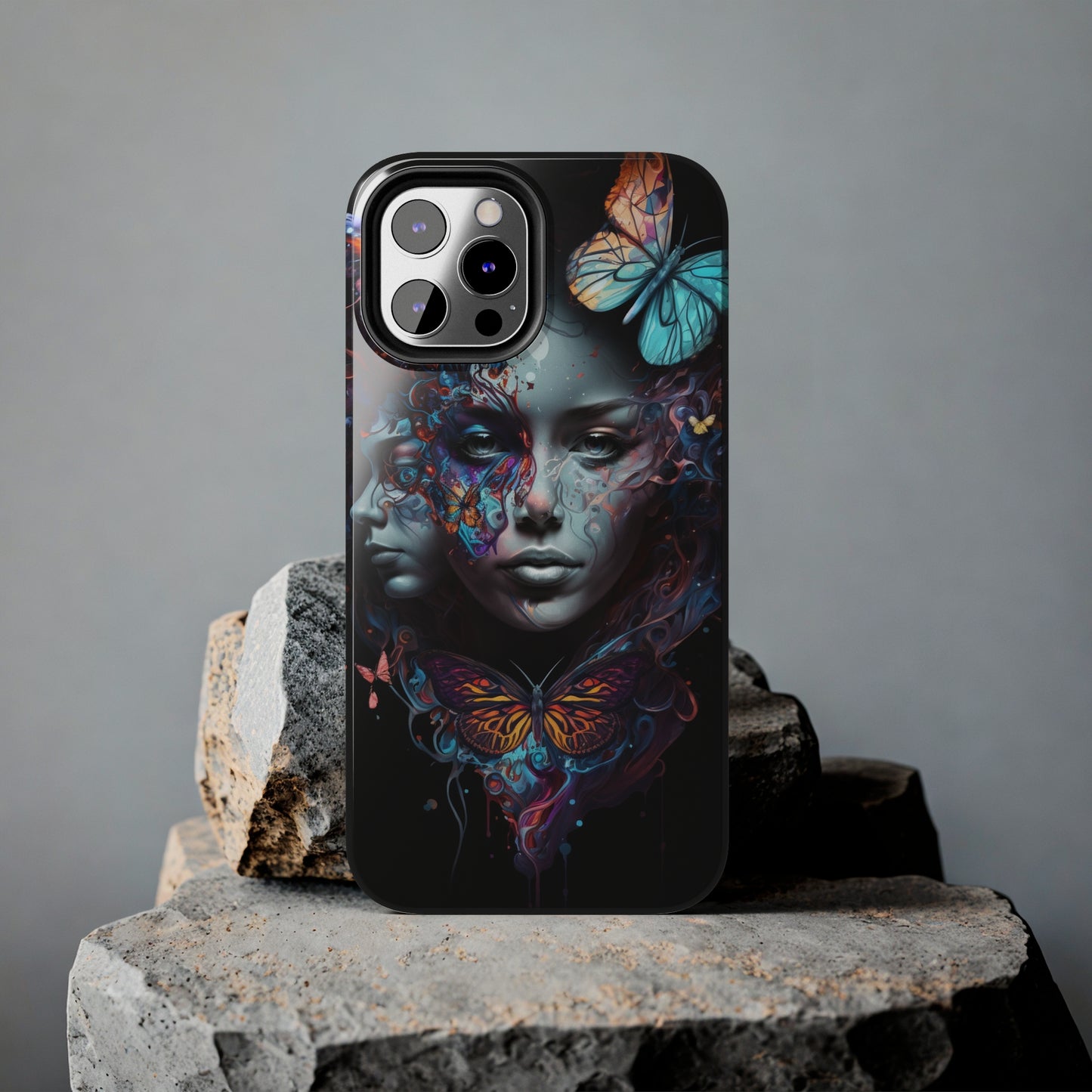 Synthwave Butterfly Girl Trippy Fantasy Art iPhone Case | Embrace the Futuristic Vibe with Whimsical Artistry