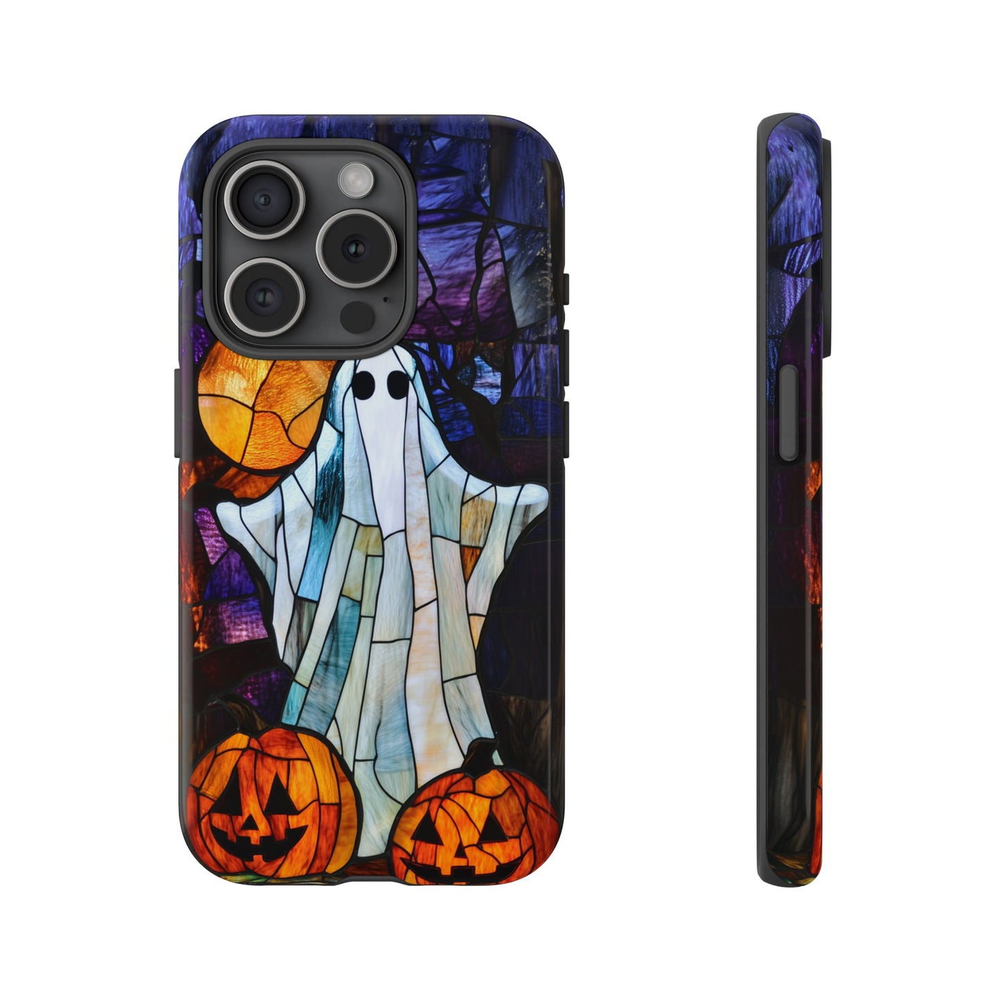 Stained Glass Halloween Ghost and Jack-o'-Lanterns Phone Cover