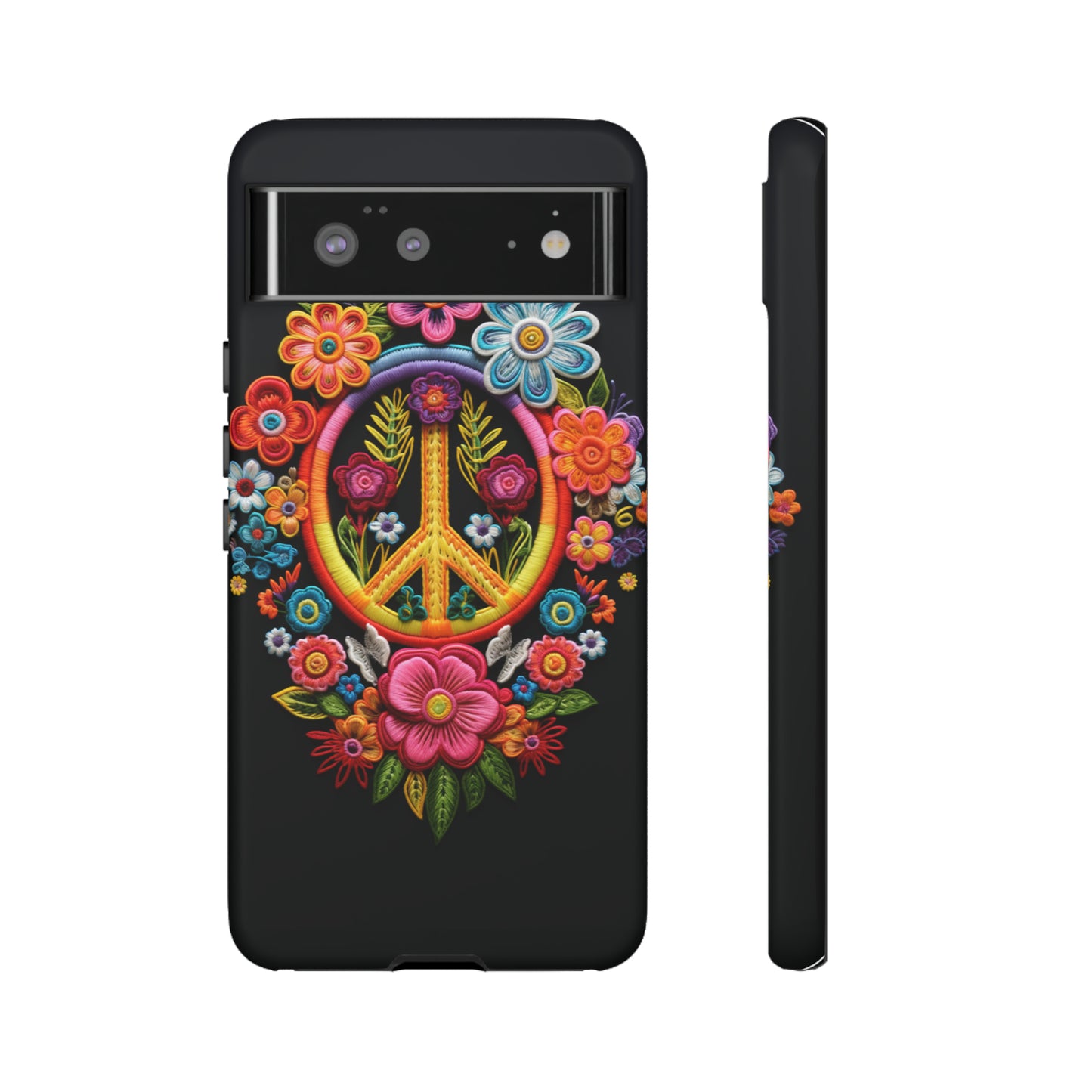 Peace Sign Embroidery Floral Hippie Style Phone Case