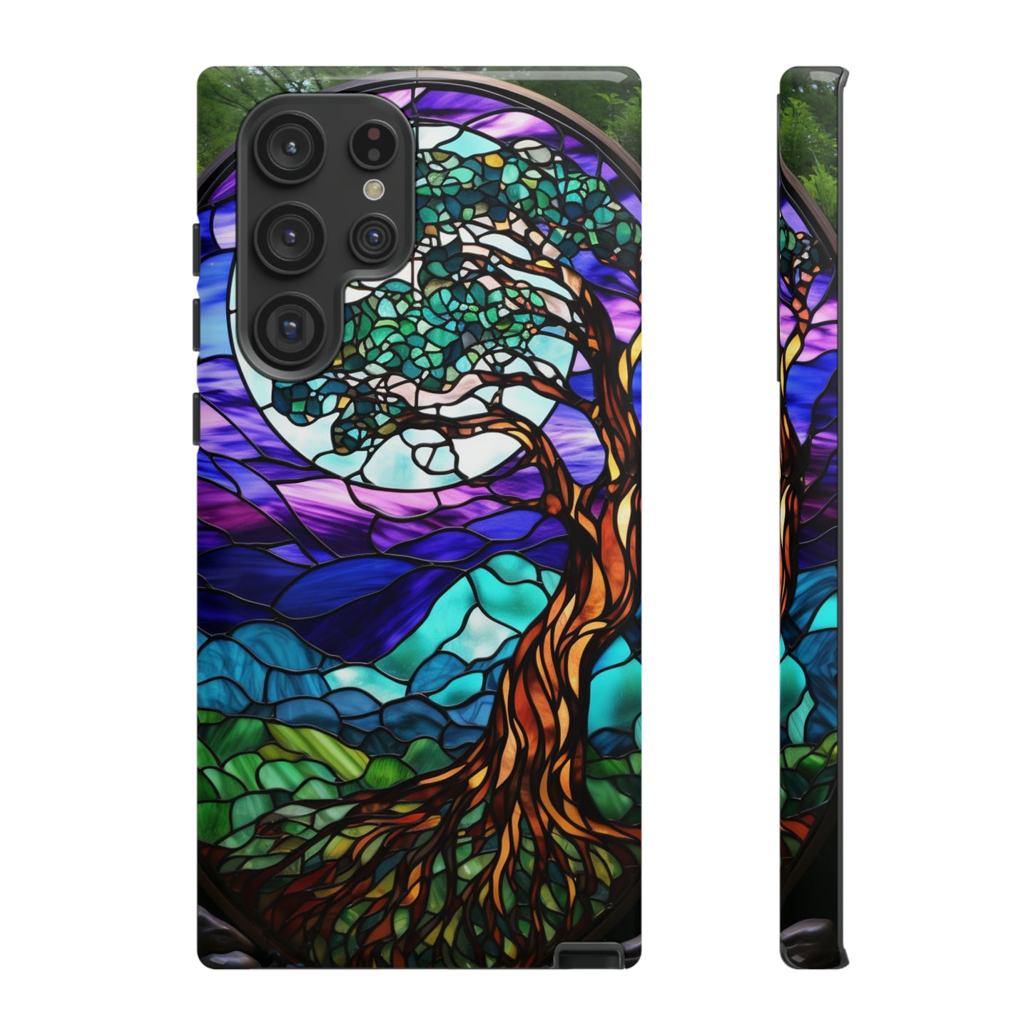 Stained Glass Mosaic Tile Tree in Moonlight