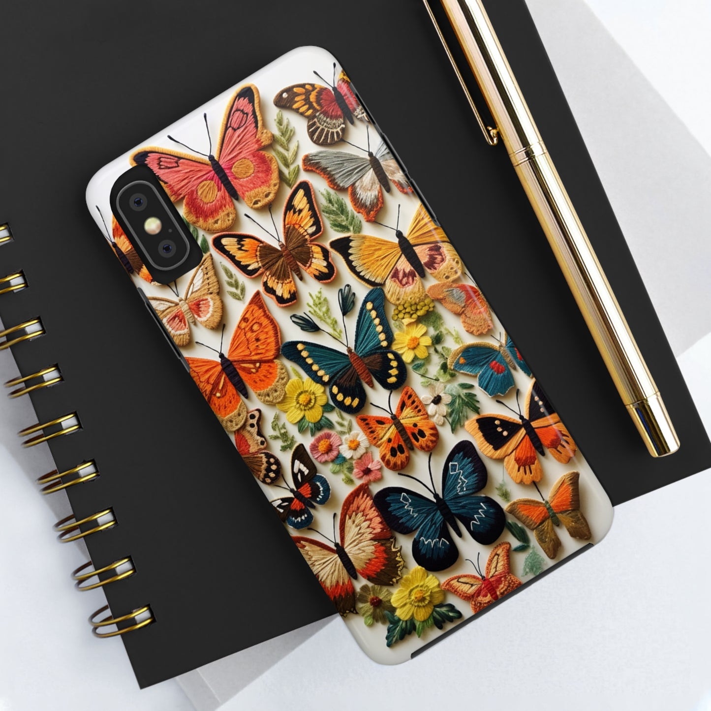 Embroidery Butterflies iPhone Case | Whimsical Elegance and Nature's Beauty in Handcrafted Detail