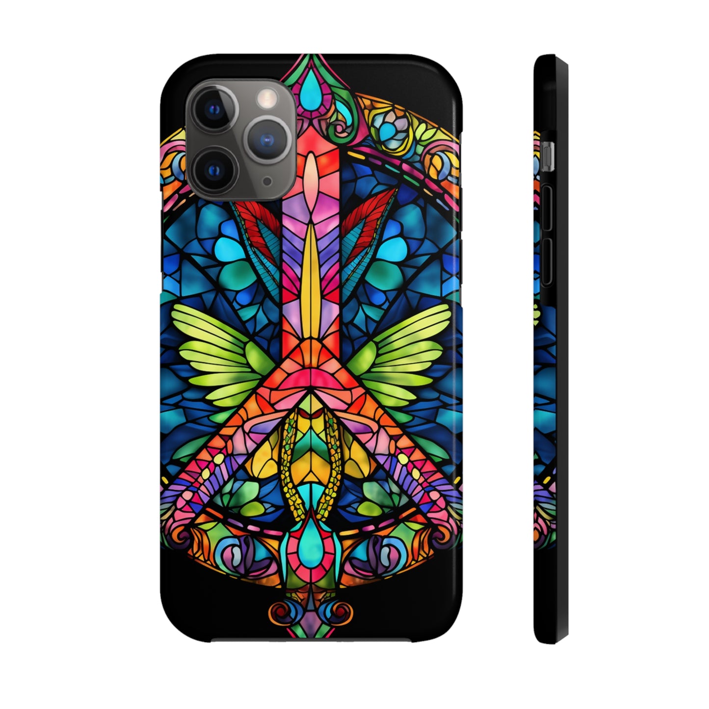 Peace Stained Glass Tough iPhone Case | Trippy Psychedelic Art Flowers Floral Aesthetic Retro iPhone 14 Plus 13 12 7 8 Se Trendy Hippie Boho