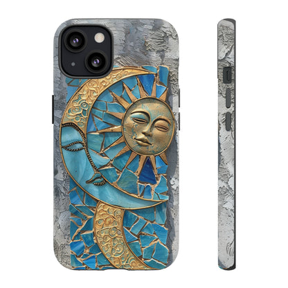 Boho Sun and Moon Mosaic Tile Stained Glass Phone Case