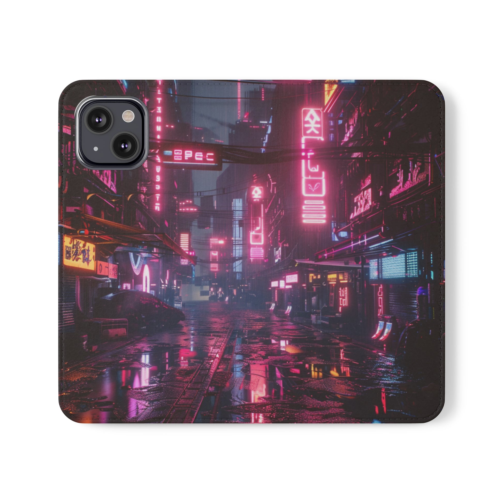 Cyberpunk city night wallet case for iPhone 13
