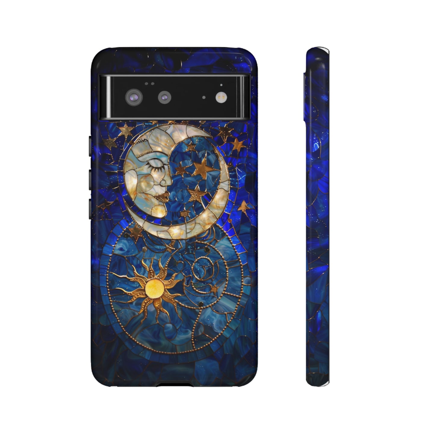 Celestial Stained Glass Moon and Stars Phone Case, Night Sky iPhone 15 Case