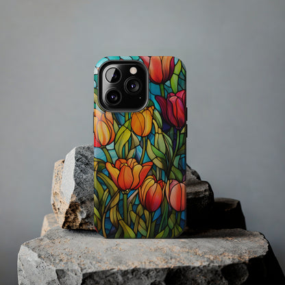 Stained Glass Tulip Floral Aesthetic iPhone Case | Embrace the Beauty of Nature in Full Bloom