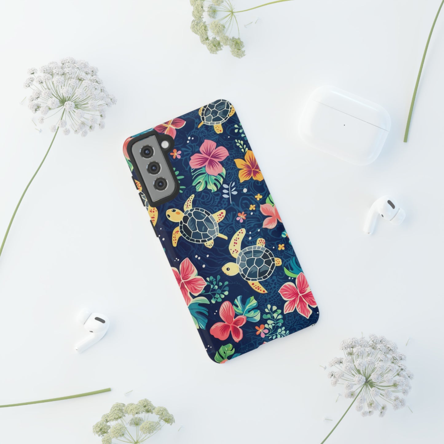 Undersea Floral Blue Sea Turtle Phone Case